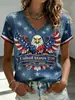 Fabricante Direto Roupas Femininas Transfronteiriças EUA 250ª Camiseta com Estampa Digital Decote V Dia da Independência Estrelas e Águias