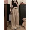 Foto real de los nuevos pantalones anchos de cintura alta estilo coreano para mujer para el otoño de 2026, pantalones casuales sueltos y fluidos, pantalones de traje 18121