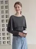 Otoño Nuevo Retro Francés Perezoso Moda Hombro Único Falso Dos Piezas Chal Tejido para Mujer Gris