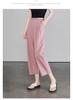 Calça Cropped Estilo Foice Fina para Mulheres, Calça Casual, Novo Estilo Verão 2026, Calça de Perna Larga Estreita, Calça Feminina Slim de Cintura Alta, Rosa