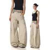 Pantalones cargo de camuflaje patchwork de cintura alta estilo retro americano para hombres y mujeres, nuevo estilo de otoño, pantalones casuales rectos de pierna ancha, holgados y versátiles
