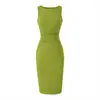 Elegante vestido midi regata sem mangas para mulheres, vestido bodycon de tricô franzido, vestido de verão slim-fit de alta qualidade