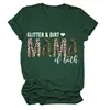 Camiseta de mujer con cuello redondo y letras de estilo europeo y americano de la estación independiente de Amazon, camiseta de manga corta con estampado GLITTER DIRT