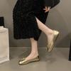 Sapatilhas Rasteirinhas para Mulheres, Novo Estilo Verão 2025, Sapatos Prateados Casuais Versáteis com Laço para Combinar com Saias, Mocassins de Sola Macia