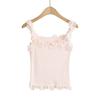 Estilo Dulce Camisola Tejida con Encaje Auricularia para Mujer Verano 2024 Nuevo Top Corto Ajustado Adelgazante a la Moda
