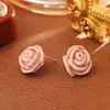 Brincos de Tarraxa Flor Rosa com Óleo Pingando Doce Romântico Frescos Modernos Toque de Luxo Fofos Brincos Tridimensionais Acessórios Estilo Menina Ornamentos