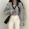 Chic coreano Estilo francés Nicho Vestido de otoño Sentido del diseño Raya diplomática Holgado Camisa para mujer Sencillo Interior Manga larga Superior de moda