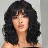 Perucas Europeias e Americanas, Cabelo Cacheado de Comprimento Médio para Mulheres, com Franja, Ondas de Água do Mar, Touca Completa da Moda, Comércio Exterior Transfronteiriço, Disponível Exclusivamente da Fonte