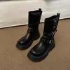 Primer Encuentro Temporada Botas Martin de Suela Gruesa para Mujer 2026 Nuevas Botas Merade Otoño/Invierno Hebilla de Cinturón Altura Aumentada Estilo Británico Botines