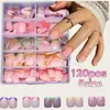 Caja de 120 Piezas Parches de Uñas Cortas Coloridos Francesas Multicolores Uñas Portátiles Uñas Postizas Removibles Venta al por Mayor