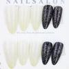 Unhas Longas Amêndoa Europeias e Americanas Glitter Flash Manicure Moda Estilo Ins Salto de Cor Preto e Branco Reutilizável 24 Peças