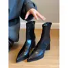 Botines de Tobillo con Tacón Grueso Estilo Retro First Encounter para Mujer 2026 Nuevos Otoño/Invierno Tacones Altos Cómodos y Más Altos Botas Elásticas Adelgazantes