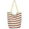 Bolsa de lona rayada de doble cara para mujer, estilo coreano de nicho, gran capacidad, bolso de mano casual, bolsa de compras informal para estudiantes