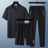 Conjunto Transpirable y Amigable con la Piel de Tres Piezas para Verano, Camiseta Versátil de Cuello Redondo, Shorts de Manga Corta, Traje Deportivo, Pantalones Modernos 2025 Nuevo