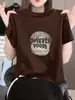 Camiseta de Manga Corta de Algodón Puro para Mujer, Camisa Base de Estilo Moderno Versátil con Estampado, Holgada, Adelgazante, Nuevo Estilo Verano 2026