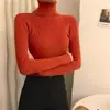 Tejido de hilo de núcleo, suéter de cuello alto para mujer, colección otoño 2025, capa interior versátil, efecto adelgazante, top corto de punto pullover
