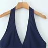 Top de Tirantes con Escote en V Profundo Estilo Europeo y Americano para Mujer, Color Sólido, Espalda Descubierta Sexy, Corte Ajustado, Ceñido a la Cintura, Dobladillo Amplio, Vestido de Longitud Media