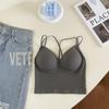 Top Cropped Cruzado nas Costas Bonito com Bojo Camiseta Colete para Verão Feminino