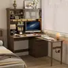 Escritorio Plegable de Madera Maciza para Esquina Estantería Integrada Pared de Libros para Dormitorio Escritorio de Estudio Plegable Giratorio en Forma de L para Computadora