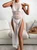 2026 Amazon Nuevo Cubrebikini de Color Puro Europeo y Americano Falda de Playa Traje de Baño de Tres Piezas para Mujer de Gama Alta Manantial Caliente