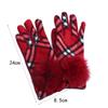 Guantes Calientes para Mujer, Guantes de Cinco Dedos de Cachemir Bordado a Cuadros con Bola de Pelo de Zorro, Terciopelo de Invierno y Engrosamiento