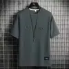 Marca Americana Moderna Transfronteiriça Masculina Malha Waffle Letra Manga Curta Gola Redonda Meia Manga Moderna Verão 2026 Camiseta Casual