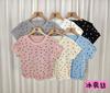 Camiseta de punto con mangas abullonadas y plisadas de Design Sense para mujer, novedad de verano 2024, con estampado de lazo, corte entallado y manga corta