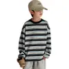 Camiseta de manga larga para niños, nuevo estilo otoño 2026, top a rayas para niños mayores, camiseta básica para niños con un look genial y moderno