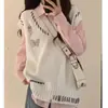 Suéter Blanco de Lazo Nuevo Tendencia Perezoso para Primavera y Otoño 2026, Elegante Top Casual Artístico Holgado Estilo Japonés