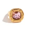 Moda europea y americana retro nicho anillo femenino acero inoxidable chapado en oro de 18K ángulo redondo flor cuadrada Zirconia pendientes de botón collar