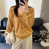 Nuevo Estilo de Primavera y Verano Cárdigan de Punto con Cuello en V para Mujer, Chaqueta Delgada de Seda de Hielo Holgada con Protección Solar, Ropa de Abrigo Corta de Manga Larga para Aire Acondicionado