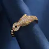 Anillo Abierto de Lujo Ligero Transfronterizo con Cabeza de Leopardo, Moneda de Cobre Incrustada con Circonita, Nuevo Estilo de Venta Caliente, Moderno, de Alta Gama y Elegante