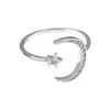 Nuevo Anillo Abierto de Estrella y Luna con Circonita Micro-Pavimentada 2025 para Mujer, Estilo Japonés y Coreano, Moderno, Dulce y Elegante, Anillo Ajustable