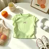 Camiseta de Manga Curta para Meninas Verão 2026 Estilo Coreano Top com Laço e Manga Flare para Crianças Pequenas, Camiseta Básica Versátil Multicor