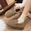 Zapatos Birkenstock retro de cobertura total con terciopelo interior para mujer invierno 2026 nuevos mocasines slip-on zapatos de algodón con pelo botas de nieve cálidas