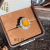 Anel de Calcedônia Amarela Natural Formato de Ovo Oval Abertura Ajustável Presente Cabochão Ágata Amarela Pedra de Jade Anel de Dedo Feminino
