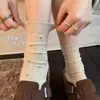 Calcetines color marrón melardo para mujer, calcetines de algodón puro de media pantorrilla para primavera y otoño, calcetines largos florales de estilo japonés vintage, adecuados para zapatos Birkenstock, calcetines holgados