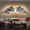 Nova Pintura Decorativa para Sala de Estar Estilo Chinês Rolo de Paisagem Pintura com Luz LED Pintura de Parede de Fundo para Sofá de Escritório Mural para Sala de Chá