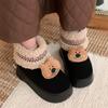 Botas de Nieve de Oso Tridimensionales de Estilo Étnico para Mujer en Invierno Noreste Forradas de Vellón Engrosadas a Prueba de Frío y Cálidas Zapatos de Algodón de Felpa para Niñas