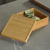 Caja de almacenamiento de bambú, caja de joyería de porcelana de madera maciza, caja de té de madera con tapa y base, caja de embalaje de regalo de madera
