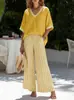 2026 Moda femenina transfronteriza europea y americana Amazon Wish conjunto cómodo casual holgado de top a rayas y pantalones de pierna ancha