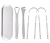 Raspador de língua de aço inoxidável Escova de revestimento de língua portátil Limpador de revestimento de língua para raspar a língua Mau hálito Limpador de cuidados orais