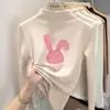 Ropa interior para niñas con forro polar, nuevo estilo otoño/invierno, manga larga, a la moda, cuello semi-alto, cálida, top estampado para niñas pequeñas y grandes