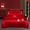 Luxo Leve Conjunto de Quatro Peças Bordado Jacquard de Algodão 100 Fios Algodão de Fibra Longa Estilo Chinês Romântico Casamento Roupa de Cama Simples