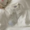 Meias tipo laço estilo miu para mulheres, estilo fino de verão, bege, cinza, azul claro, antiderrapantes, meias curtas de malha fina respirável