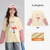 Conjunto de Otoño Pudding Haru para Niñas, Camiseta de Dibujos Animados Infantil, Nueva Colección de Otoño 2026, Camiseta Rayada de Algodón para Niños, Estilo Falso de Dos Piezas