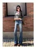 Jeans Rectos Ajustados de Tiro Bajo Estilo Retro Americano para Mujer Otoño e Invierno 2025 Pantalones Sueltos Elásticos de Corte Recto