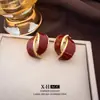 Pendientes Angora Rojos Geométricos con Goteo de Aceite Otoño e Invierno, Pendientes Retro de Nicho de Alta Gama Estilo Hong Kong, Pendientes de Lujo Ligero con Temperamento para Mujer