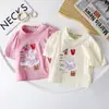 Blusa de Verão Fina para Meninas Camiseta de Manga Curta para Bebês e Meninas Estilo Coreano Estampada com Desenhos Gola Redonda Camiseta Básica 3