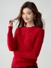 Suéter de cashmere vazado 2026 outono e inverno novo feminino gola redonda camisa base, estilo delicado, caimento solto, afina a silhueta, suéter quente